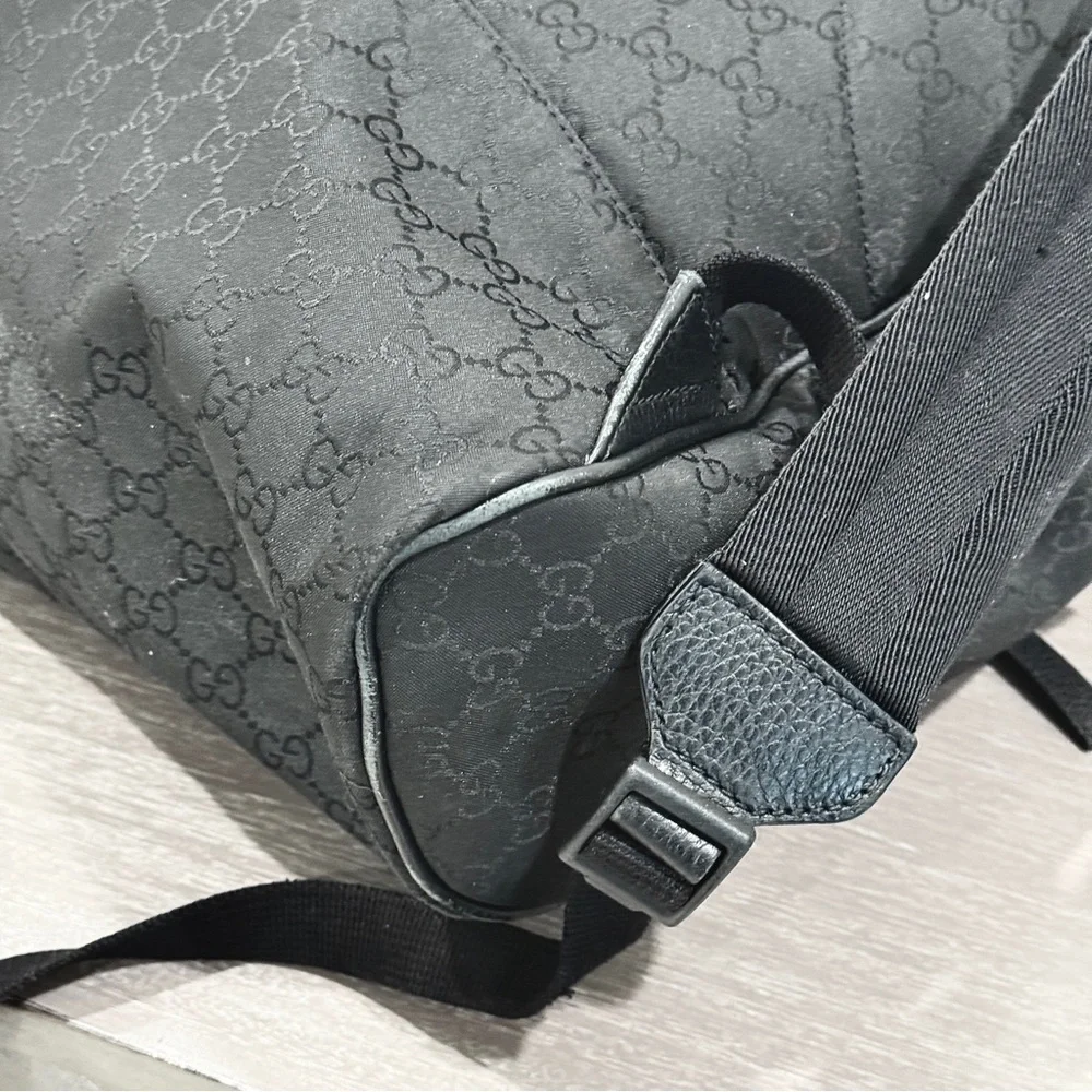 GUCCI Logo Leather Logo Nylon schoolbag Backpack Black - Picture 10 of 14